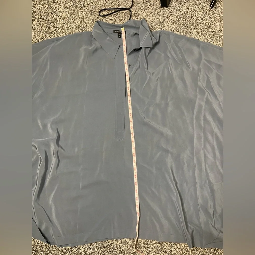 Lovely 100% SILK Eileen Fisher Gray Oversize Dolman Tunic Blouse Asymmetric XL - Picture 9 of 9